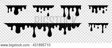 Drip Of Honey, Melt Drop. Black Chocolate. Ink Paint Liquid. Sause Syrip Shape Set