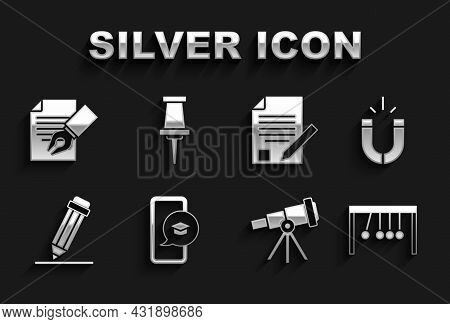 Set Graduation Cap On Mobile, Magnet, Pendulum, Telescope, Pencil With Eraser, Exam Sheet And Pencil
