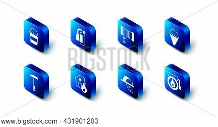 Set Fire Extinguisher, Hose Reel, Cone Bucket, Ringing Alarm Bell, Firefighter Helmet, Burning House