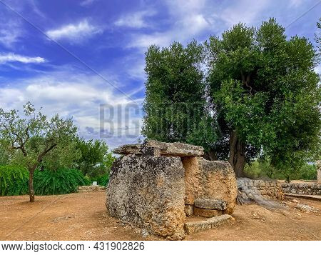 View Of The Mysterious Archaeological Site Of The Montalbano Dolmen In Apulia, South Italy