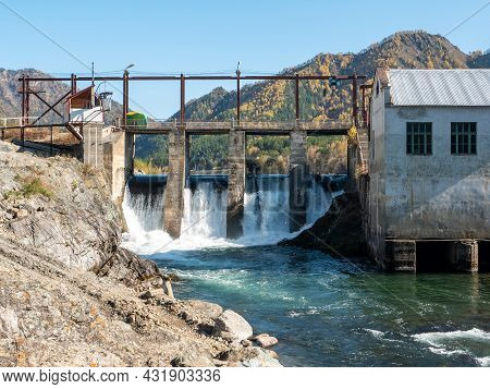 Chemal Hydroelectric Power Station. View Of The Katun River. Chemal, Altai Republic, Russia.