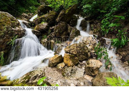 Waterfall In Cherek Gorge In The Caucasus Mountains In Kabardino-balkaria, Russia