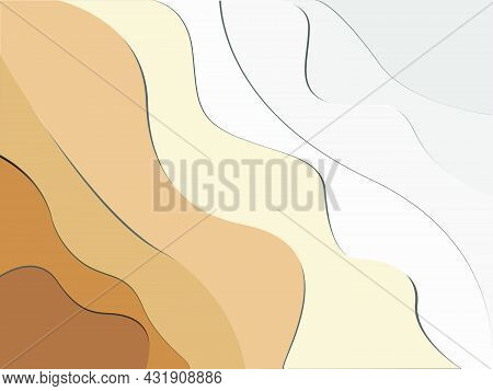 Paper Cut Out Background With Gray And Brown Waves.textured  Abstract Decoration With Wavy Layers. 3