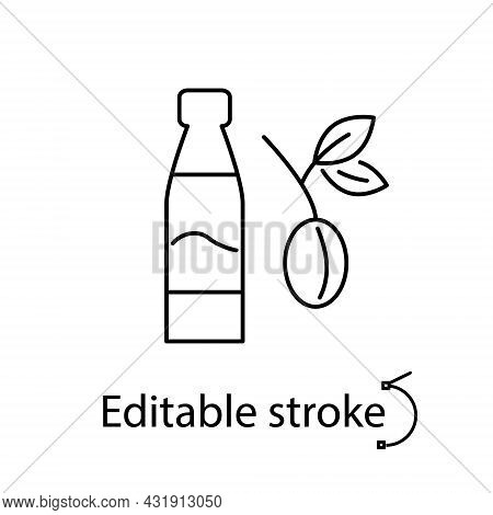 Taiwanese Plum Wine Outline Icon. Oriental Fruit Wine Bottle. Asian Alcohol Drink Umeshu. Customizab