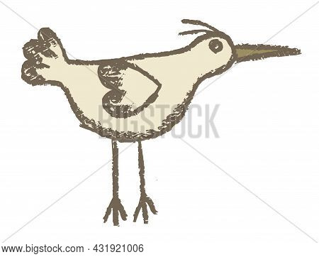 Simple Vector Illustration Of A Stork Or Crane. Colored Rough Drawing Of A Bird With A Long Beak On 