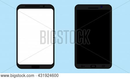 Smartphone With Blank Screen. Isolated Mobile Phone Mockup. White And Black. Smartphone Mockup For S