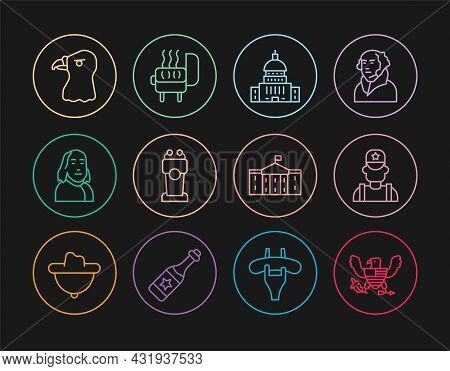 Set Line Eagle, Sheriff Cowboy, White House, Stage Stand Or Tribune, Benjamin Franklin, Head, United
