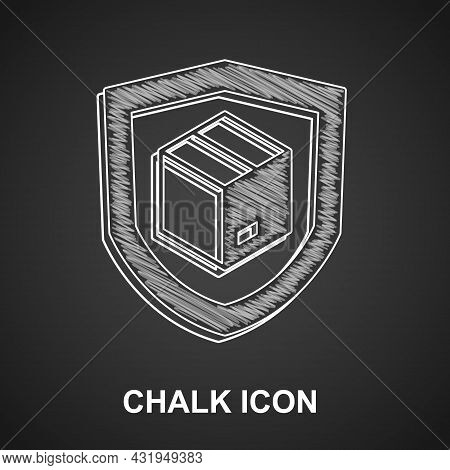 Chalk Delivery Security With Shield Icon Isolated On Black Background. Delivery Insurance. Insured C