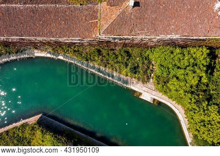 Aerial View Of The Plagued Ghost Island Of Poveglia In Venice