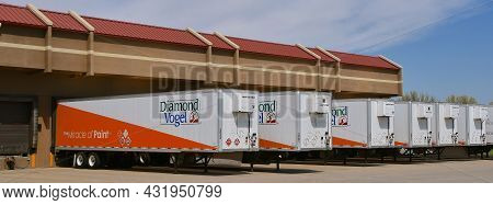 Orange City, Iowa, May 12, 2021:  The Semi Trailers Belong To Diamond Vogel Paint Company Which Andr