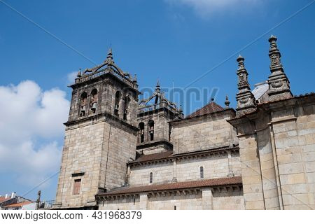 View of the ancient Cathedral of Braga in the city of Braga, Portugal.