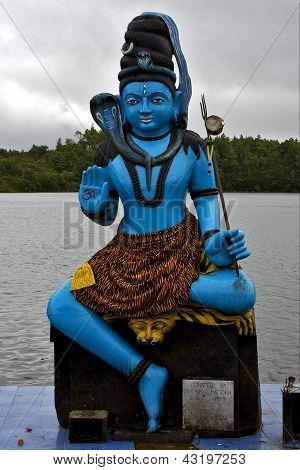 Marble Blue Wood Statue Of A Hinduism