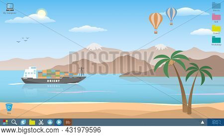 Desktop Screenshot. Orient Tale. Landscape In Cartoon Style. Simplicity And Minimalism. Vector Illus