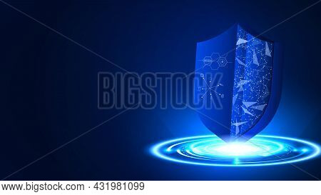 Shield Protection Cyber Security Technology. Secure Data Privacy. Half Of The Shield Shows The Conne