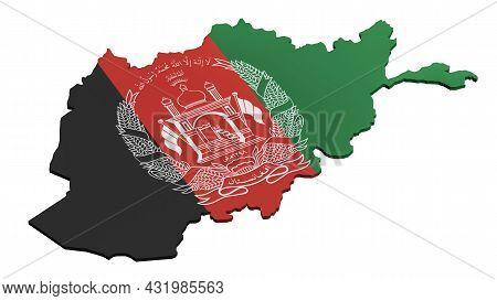 3d Model Of A Map Of Afghanistan In The Colors Of The National Flag On A White Background. Isolated.