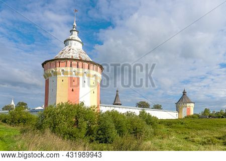 The Multi-colored Towers Of The Ancient Spaso-prilutsky Dimitriev Monastery On A Sunny August Day. V