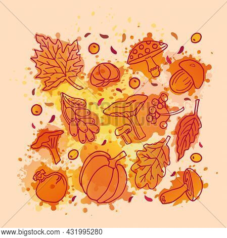 Autumn Harvest Picture. In Vector, Doodle Style.