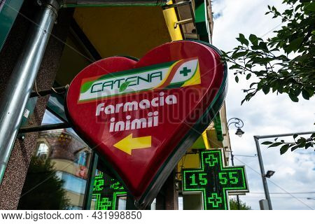 Sfantu Gheorghe, Romania- 05 September 2021: Catena Pharmacy Street Sign Cloose Up Shot.
