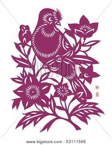 Vector Traditional Chinese Bird Paper Cutting. Translation: Good  Fortune