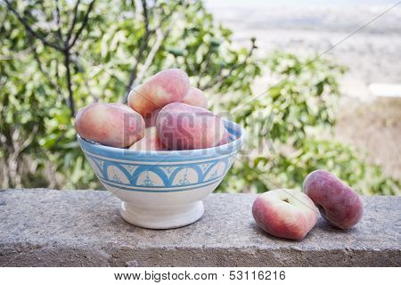 Bowl Of Flat Peaches