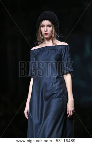 ZAGREB, CROATIA - OCTOBER 26: Fashion model wearing clothes designed by Sonja Lamut on the Cro a Porter show on October 26, 2013 in Zagreb, Croatia.