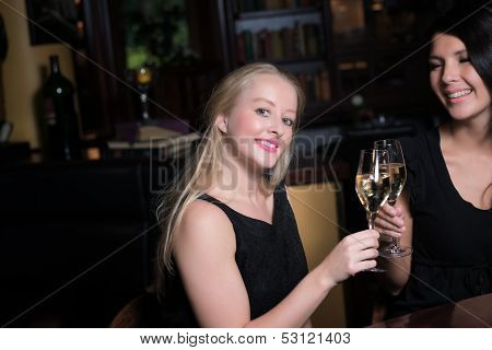 Two Beautiful Women Toasting Each Other