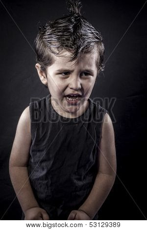 Anger, child rocker dress and funny expressions crested