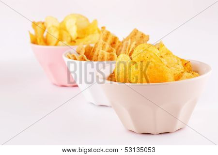 Potato And Wheat Chips In Bowls