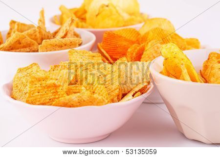 Potato And Wheat Chips In Bowls