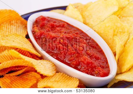 Potato Chips And Red Sauce
