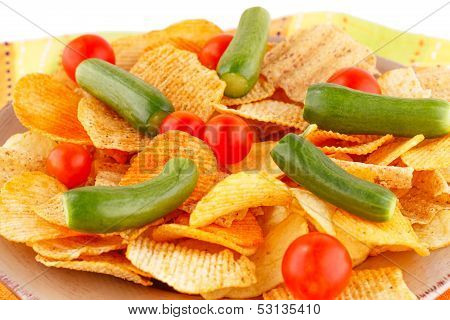 Potato Chips And Vegetables