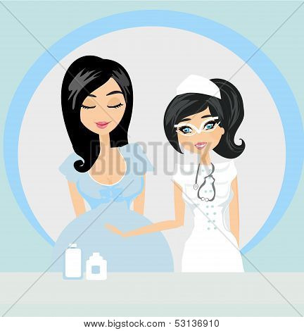 Illustration Of A Pregnant Woman Having A Prenatal Checkup