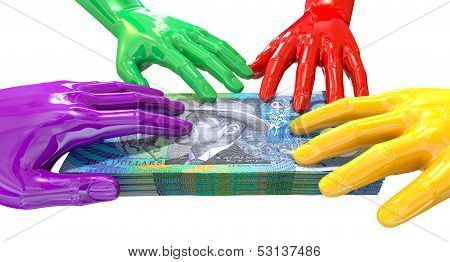 Hands Colorful Grabbing At Australian Dollars