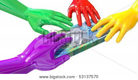 Hands Colorful Grabbing At Australian Dollars