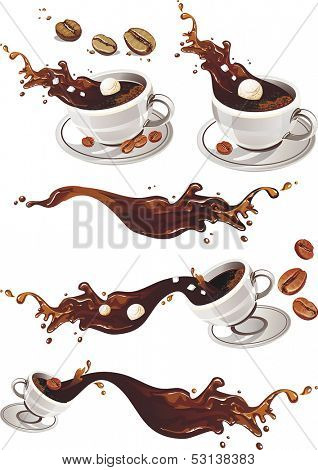 Realistic Vector illustration of coffee splashing out of a mug