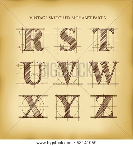 vintage drafted sketched letters set 3