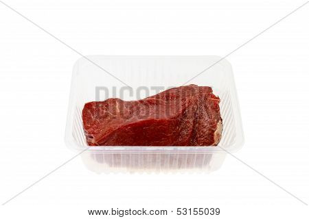 Raw Beef In Plastic Dish