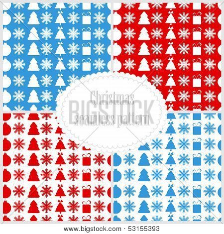 Set Of Seamless Christmas Patterns.collection Of New Year Festive Backgrounds.vector