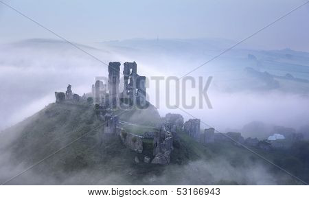Foggy Corfe Castle