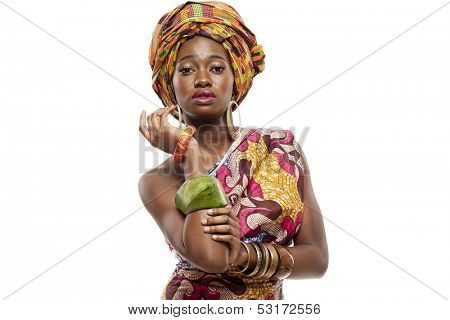 Young beautiful African fashion model in traditional dress.