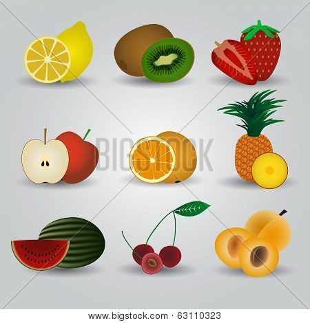 colorful fruits and half fruits icons eps10