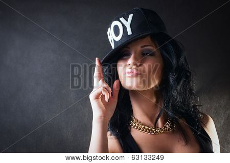 Cool Brunette In Cap.