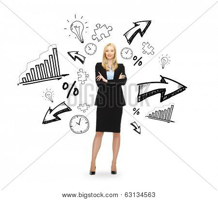 business and education concept - friendly young smiling businesswoman with crossed arms