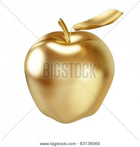 Gold apple isolated on white - 3D illustration.