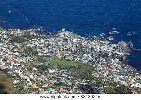 Aerial View Of Camp Bay, Cape Town Coastline In South Africa