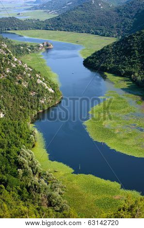 Crnojevica River flowing into Lake Skadar National Park, Montenegro
