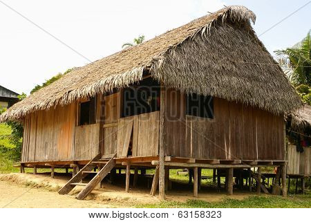 Peru, Peruvian Amazonas Landscape. The Photo Present Typical Indian Tribes Settlement In Amazon