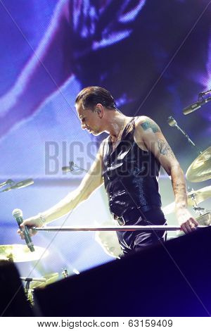 Andrew Fletcher, Dave Gahan and Martin Gore from Depeche Mode in concert at the Minsk Arena