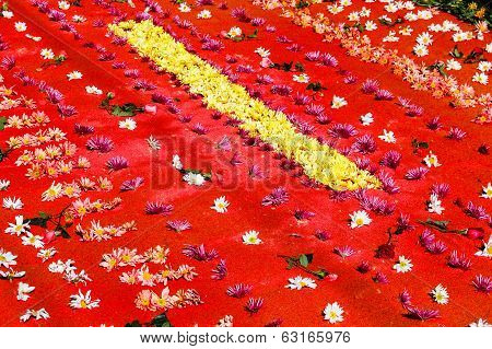 Red Holy Week Carpet With Flowers