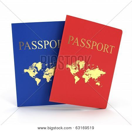 Two passports isolated on an isolated white background